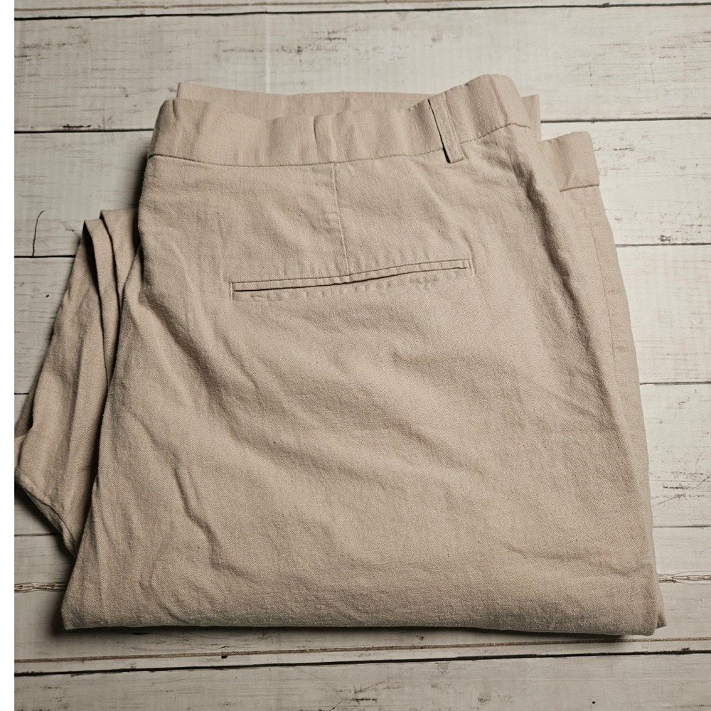 Kings Court Mens 44 Linen Blend Pants Beige Tan Flat Front Dress Trousers